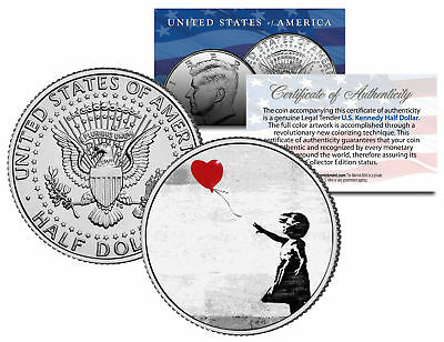 Banksy * There Is Always Hope * Colorized Jfk Half Dollar Coin Girl With Balloon
